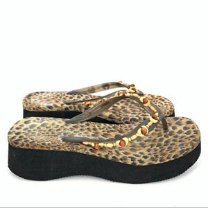 coconut girl sandals L 9-10 cheetah chunky platform flip flops 80s vintage y2k